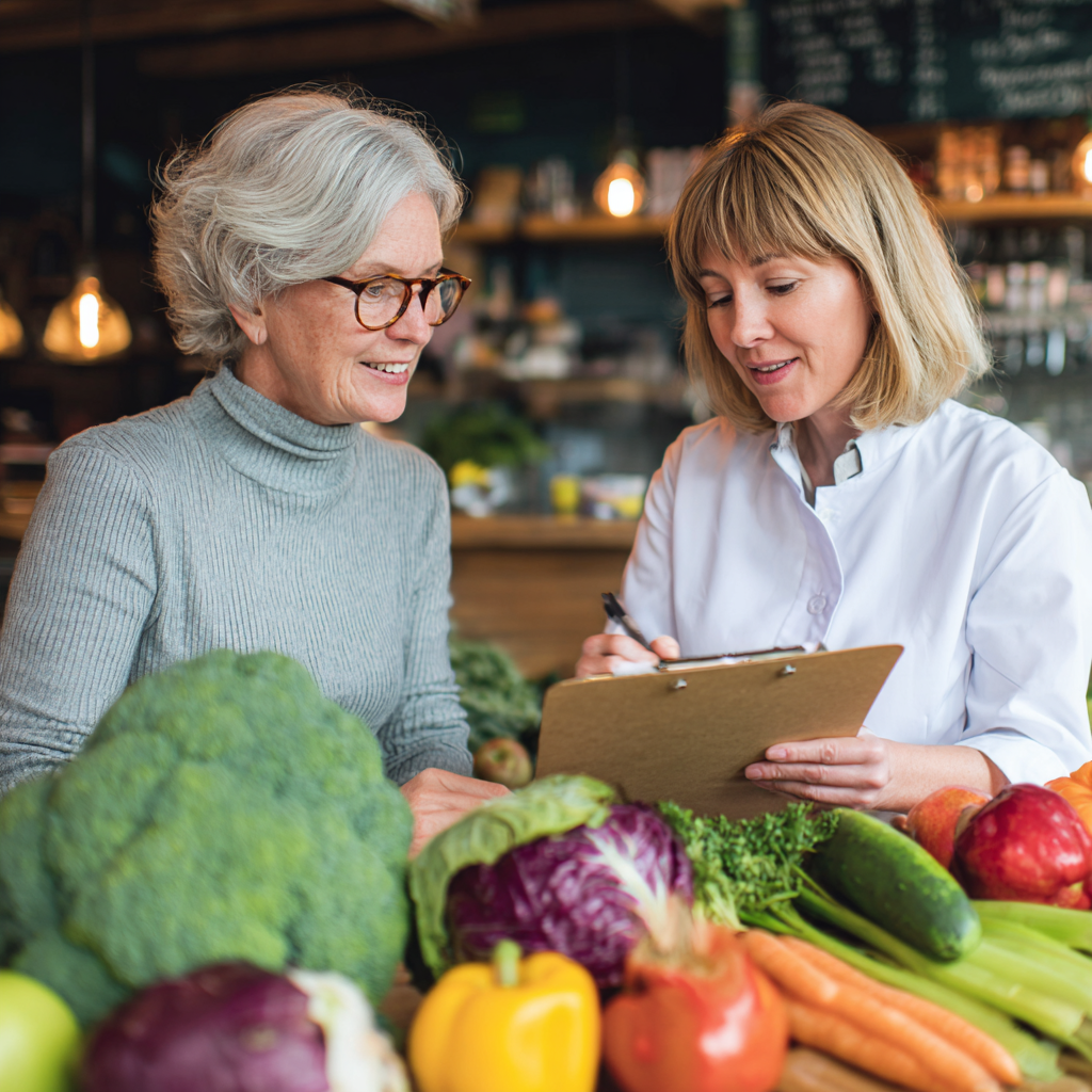 Mature adult discussing nutrition plan with specialist